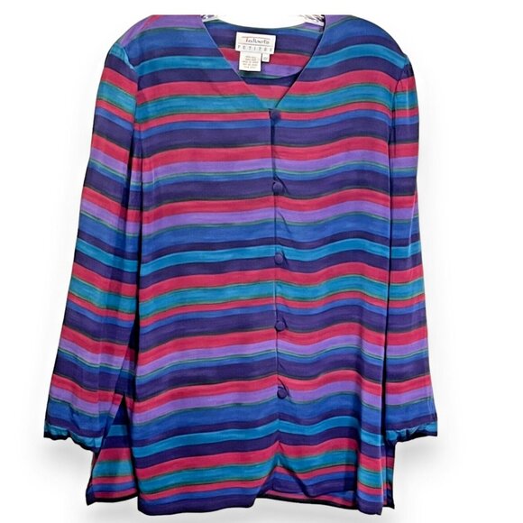 Talbots Tops - Vtg Talbots Silk Button Blouse Size 10 Petite Multicolor Retro 80s Artsy Unique